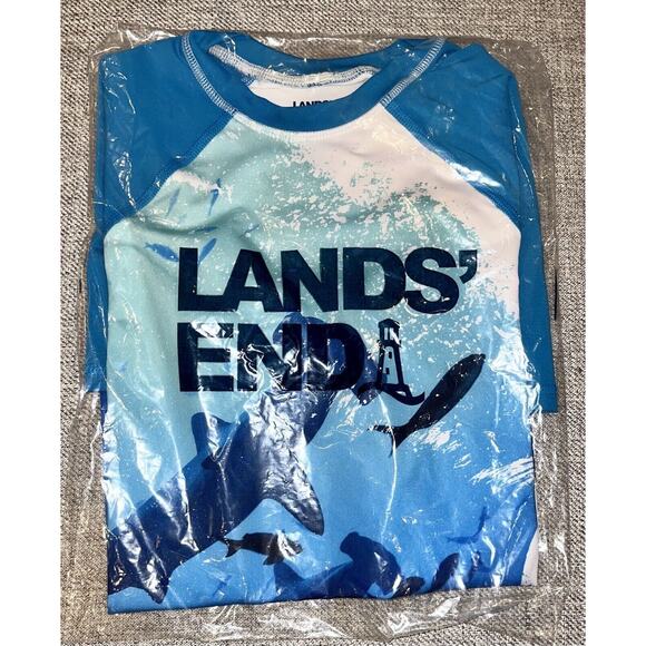 NEW Lands' End Boys Rash Guard Swim‎ Shirt Small (6/7) Short Sleeve UPF 50 NWT - Picture 5 of 8